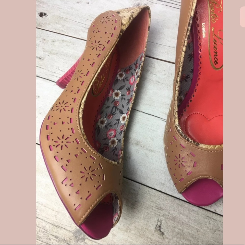 Poetic Licence Tan Pink Laser Cut Heels - Picture 4 of 8